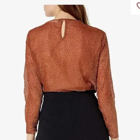 Astr The Label NWT Lucille Semi Sheer Textured Bodysuit Brown Ginger Size L - Picture 2 of 7